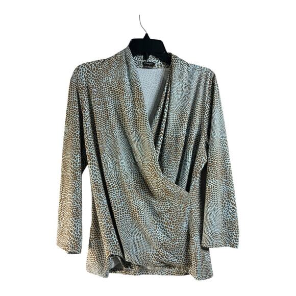 J. McLaughlin for Dillards Animal Print Sage Green Subtle Cheetah V neck 3/4 - Picture 1 of 4